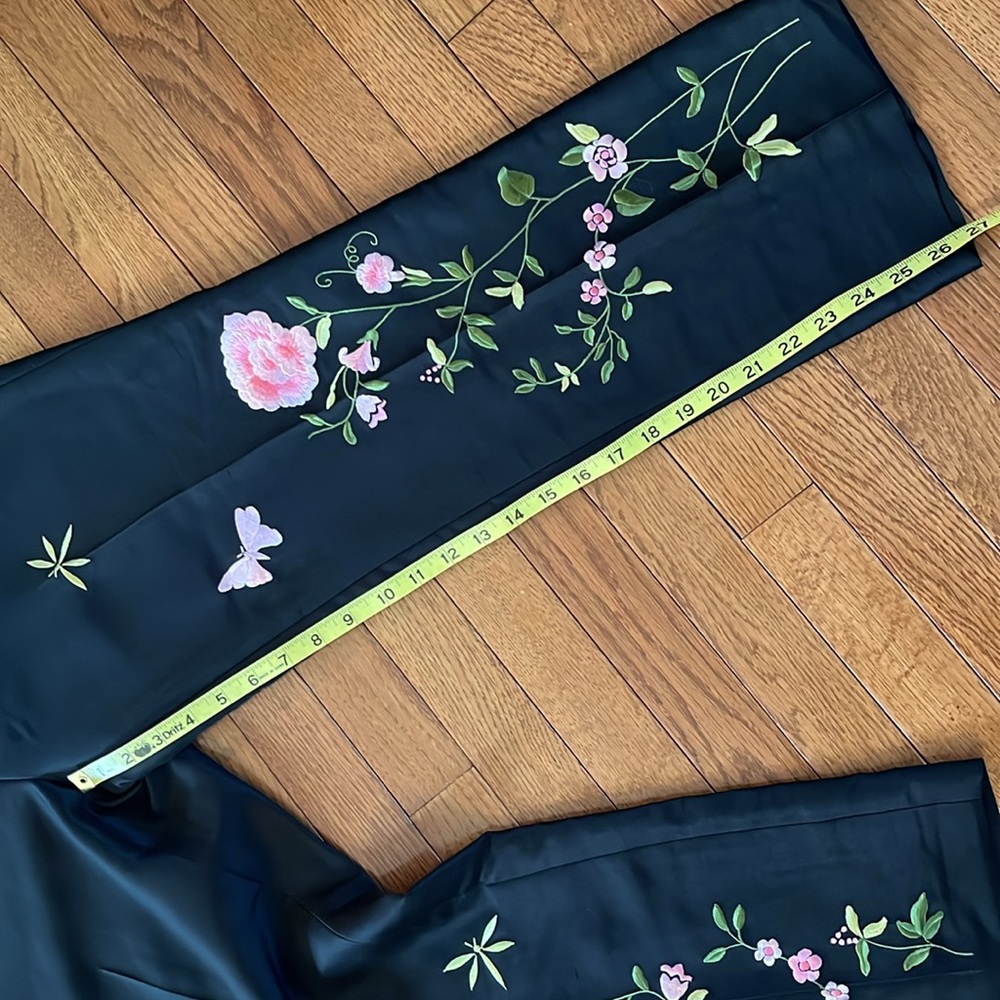 NWT Vintage Ann Taylor 100% Silk Floral Embroidered Black Pants - Picture 10 of 16